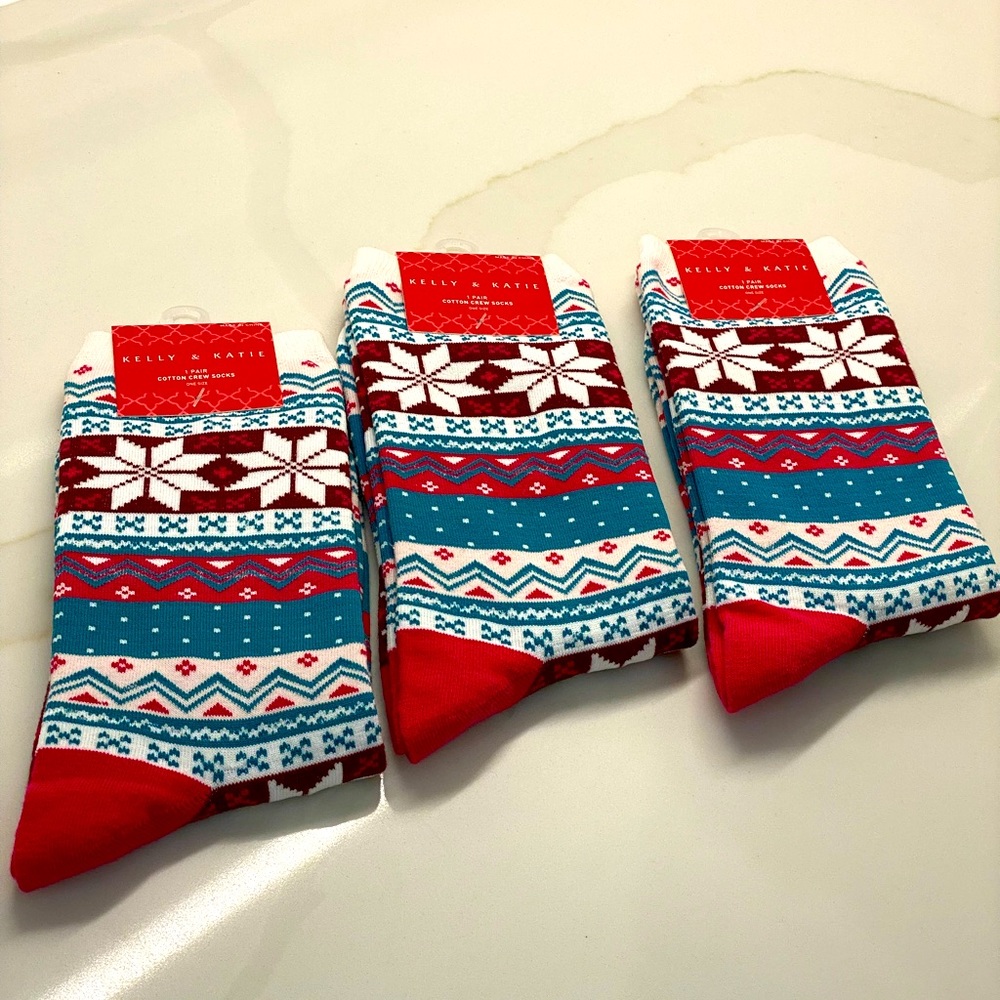 KELLY & KATIE 3 PK FAIR ISLE COTTON BLEND SOCKS